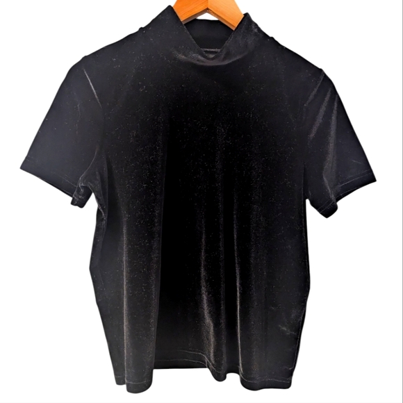 Madewell Tops - MADEWELL Black Velvet Short Sleeve Cowl Neck Top Small